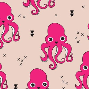 Adorable squid fish octopus geometric ocean theme under water deep sea paradise girls