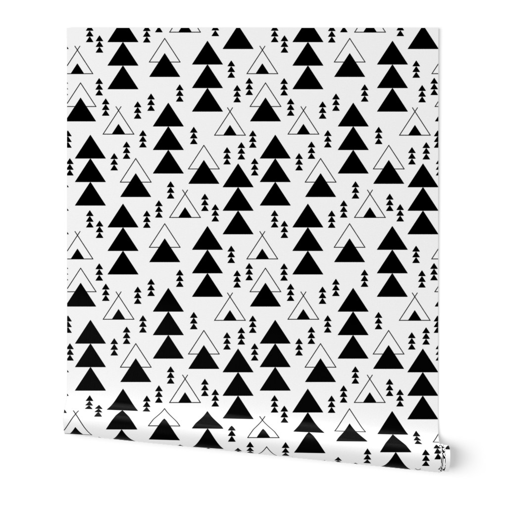 geometric teepee woodland tree abstract triangle forest in black and white