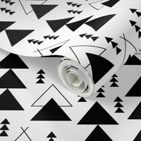 geometric teepee woodland tree abstract triangle forest in black and white