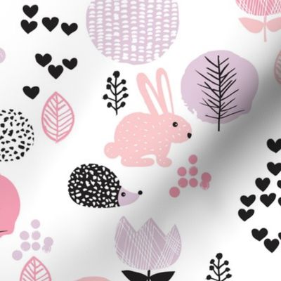 Cute spring animals love girls hedgehog bunny garden easter design