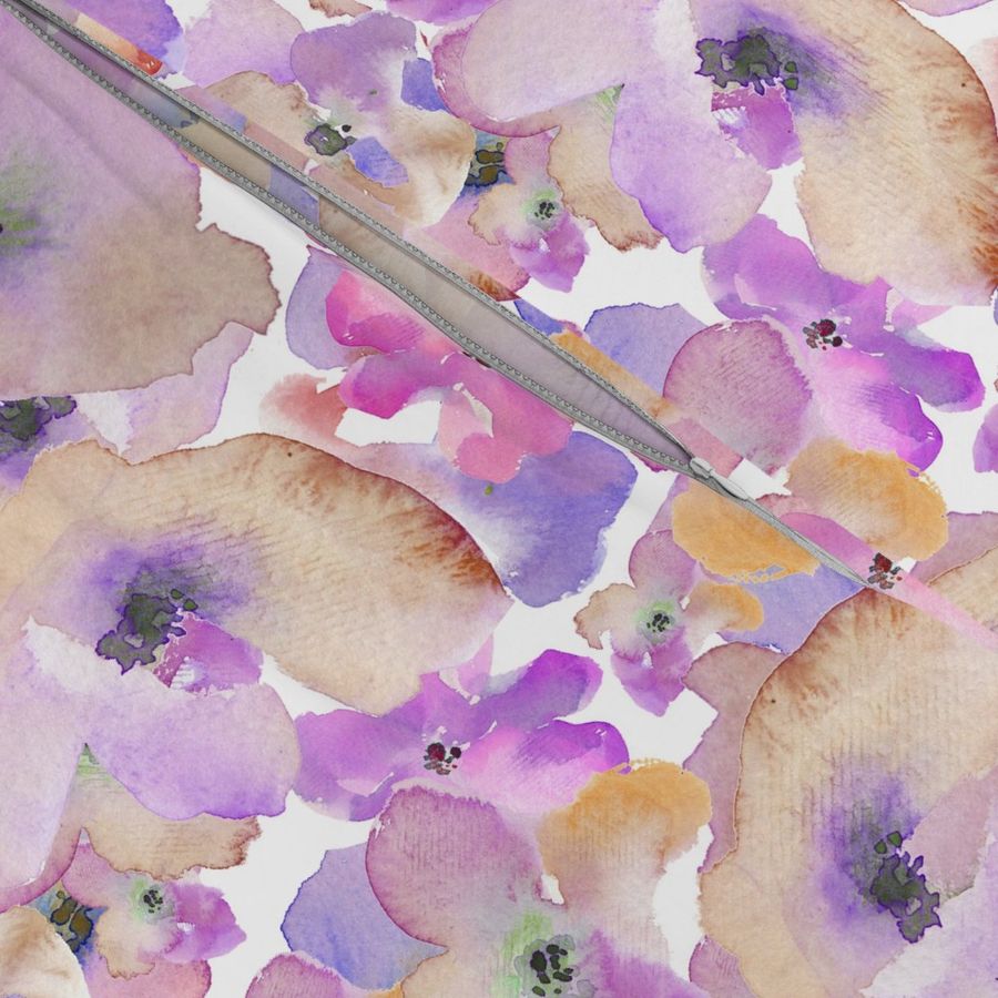 Purple and Gold Watercolor Flowers