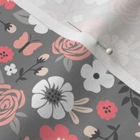 Flowers and Roses Floral on Grey