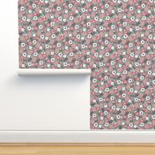 Flowers and Roses Floral on Grey