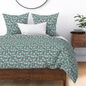 Flowers and Roses Floral in Mint Green on Grey