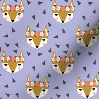 purple fox flower crown spring cute girly baby nursery purple triangles