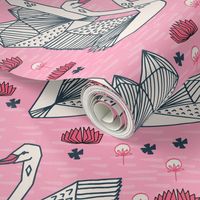 swan // girls pink origami geometric swan lily pad girls sweet pink swans