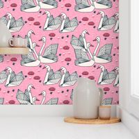 swan // girls pink origami geometric swan lily pad girls sweet pink swans