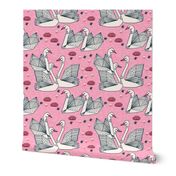 swan // girls pink origami geometric swan lily pad girls sweet pink swans