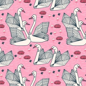 swan // girls pink origami geometric swan lily pad girls sweet pink swans