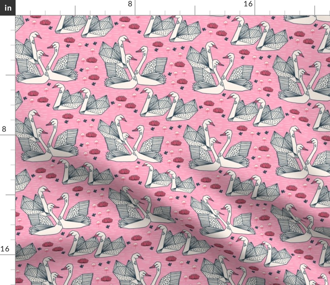 swan // girls pink origami geometric swan lily pad girls sweet pink swans