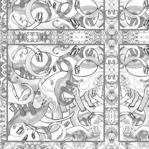 DINOSAURS BRIGHT PSYCHEDELIC black and white grey