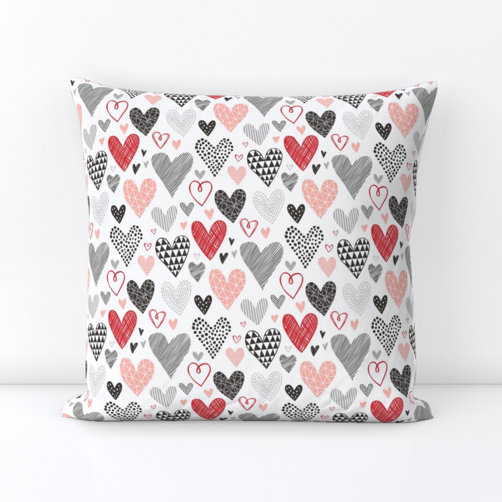 Hearts Geometrical Love Valentine Black&White Red Pink