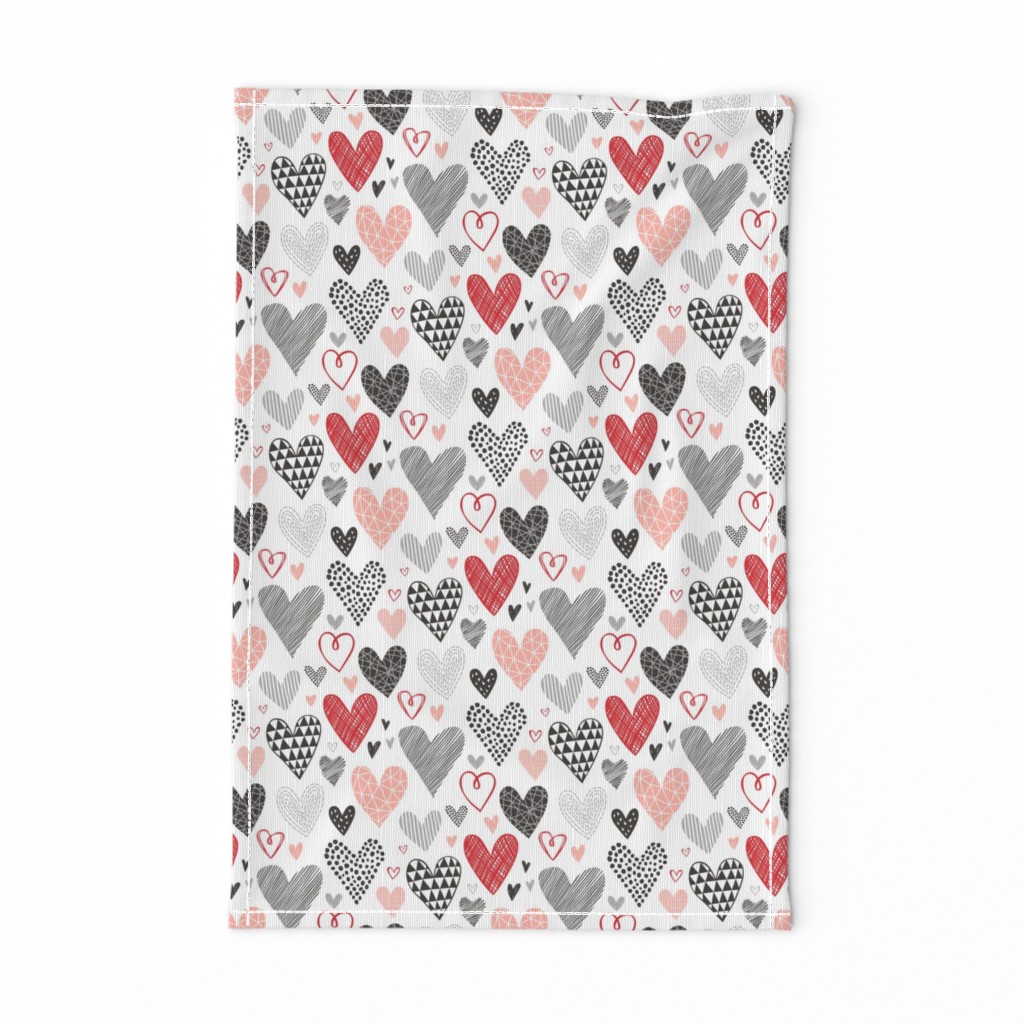 Hearts Geometrical Love Valentine Black&White Red Pink