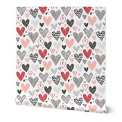 Hearts Geometrical Love Valentine Black&White Red Pink