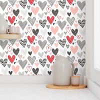 Hearts Geometrical Love Valentine Black&White Red Pink