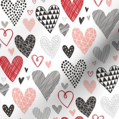 Hearts Geometrical Love Valentine Black&White Red Pink