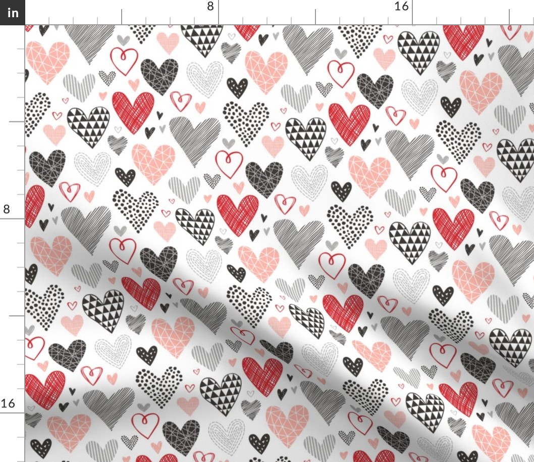 Hearts Geometrical Love Valentine Black&White Red Pink