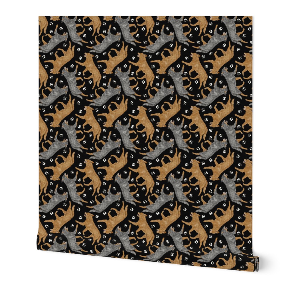 Trotting Australian Cattle Dogs and paw prints - black