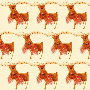 Watercolour Knitted Scarfed Reindeers - Cream 