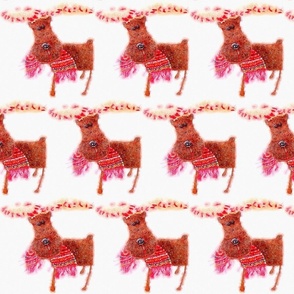 Watercolour Knitted Scarfed Reindeers -White 