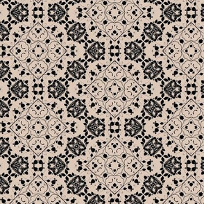Abstract Floral Elements in Black over Tan