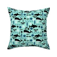 ocean whales shark summer fish ocean water anchor nautical mint navy blue boys nursery kids