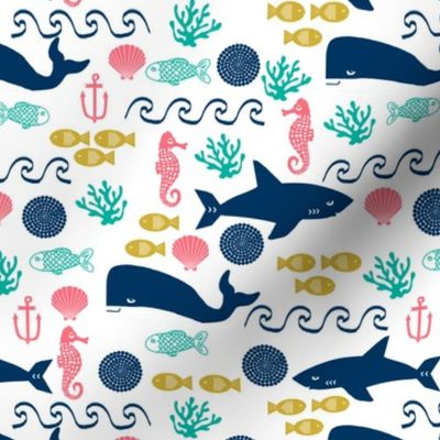 ocean water sea fish seahorse shell beach wave anchor kids baby nursery sharks