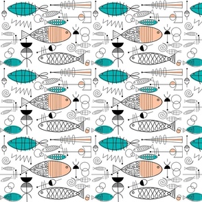 Mid-Century Whimsical Fish Teal