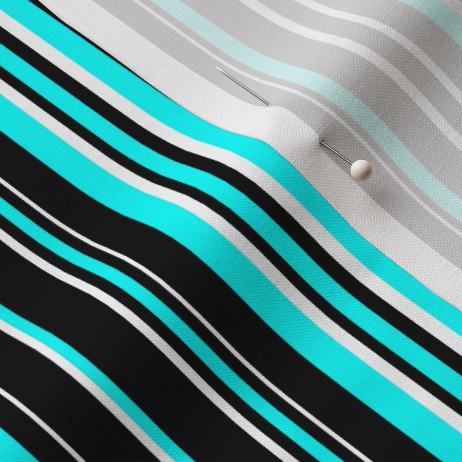 Medium Black White and Aqua Blue Barcode Stripes