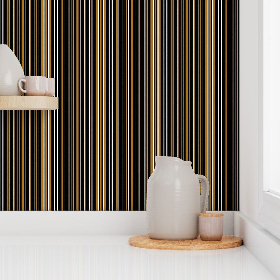 Black, Matte Antique Gold, and White Barcode Stripes