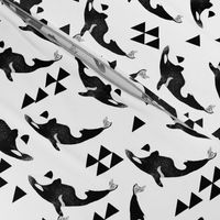 orca // orca whale whales cute ocean animals kids black and white print with triangles geo animal andrea lauren