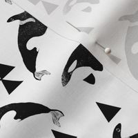 orca // orca whale whales cute ocean animals kids black and white print with triangles geo animal andrea lauren