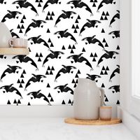 orca // orca whale whales cute ocean animals kids black and white print with triangles geo animal andrea lauren