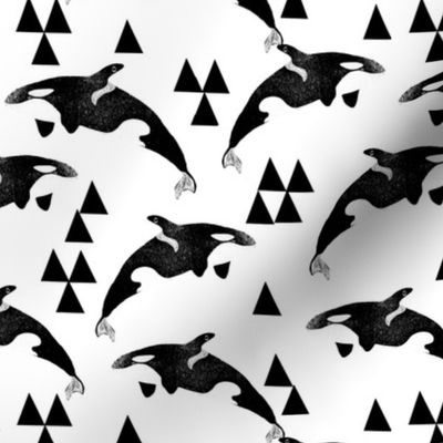 orca // orca whale whales cute ocean animals kids black and white print with triangles geo animal andrea lauren