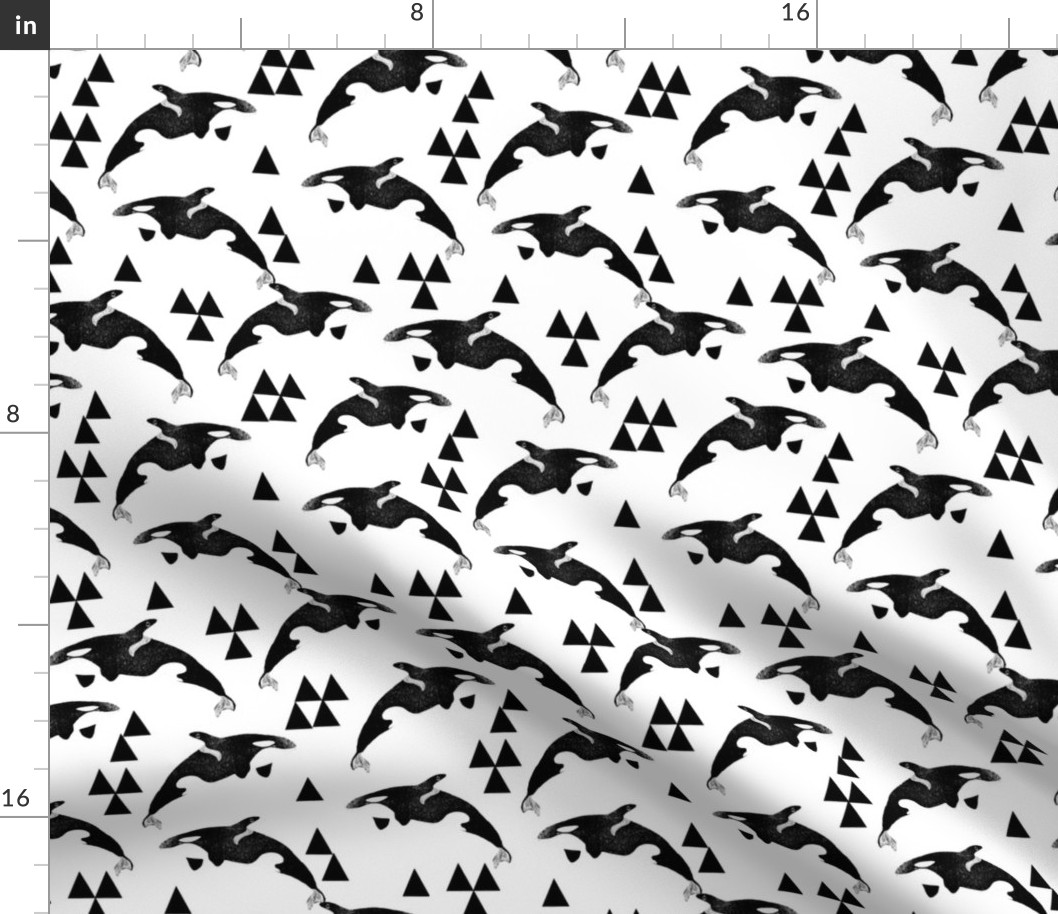 orca // orca whale whales cute ocean animals kids black and white print with triangles geo animal andrea lauren