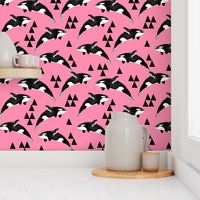 orca whale // pink whales ocean animal whales cute triangles girls sealife ocean animals cetacean pod of whales cute andrea lauren fabric