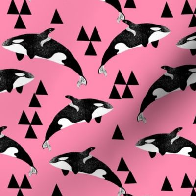 orca whale // pink whales ocean animal whales cute triangles girls sealife ocean animals cetacean pod of whales cute andrea lauren fabric