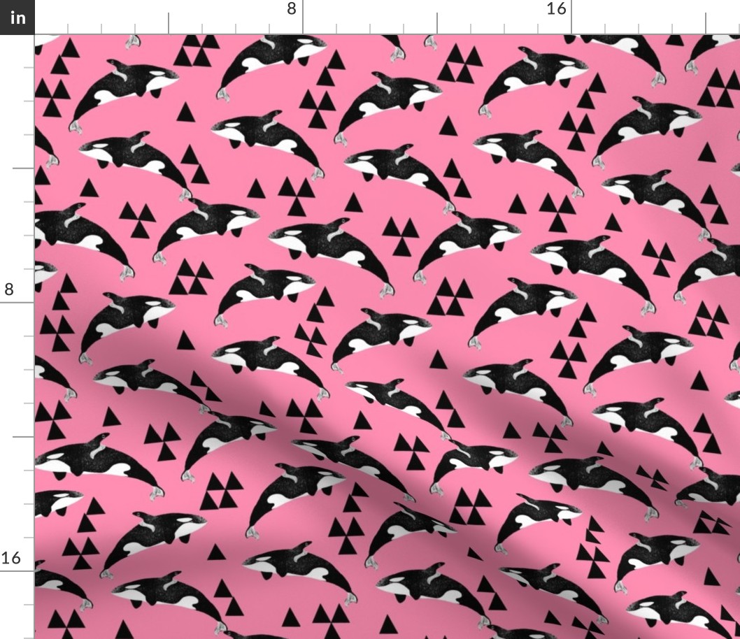 orca whale // pink whales ocean animal whales cute triangles girls sealife ocean animals cetacean pod of whales cute andrea lauren fabric