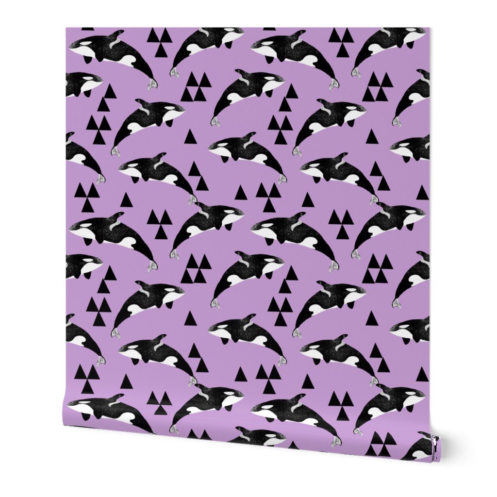 orca whale // pastel purple lilac lavender orcas triangles kids summer print