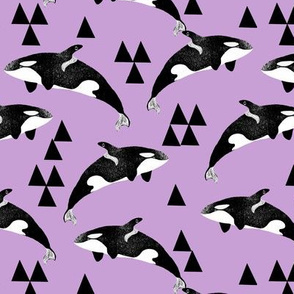 orca whale // pastel purple lilac lavender orcas triangles kids summer print
