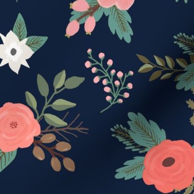 Sweet Bouquets in Navy and Coral