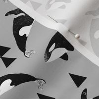 orca whales // whale whales ocean animals grey kids neutral baby quilt crib bedding sweet whale fabric by andrea lauren