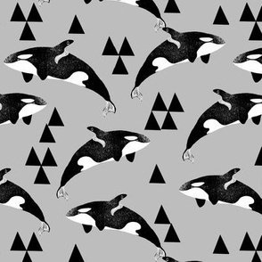 orca whales // whale whales ocean animals grey kids neutral baby quilt crib bedding sweet whale fabric by andrea lauren