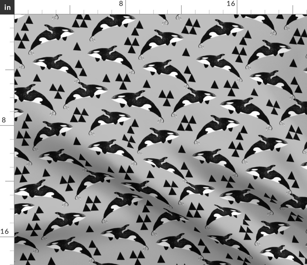 orca whales // whale whales ocean animals grey kids neutral baby quilt crib bedding sweet whale fabric by andrea lauren