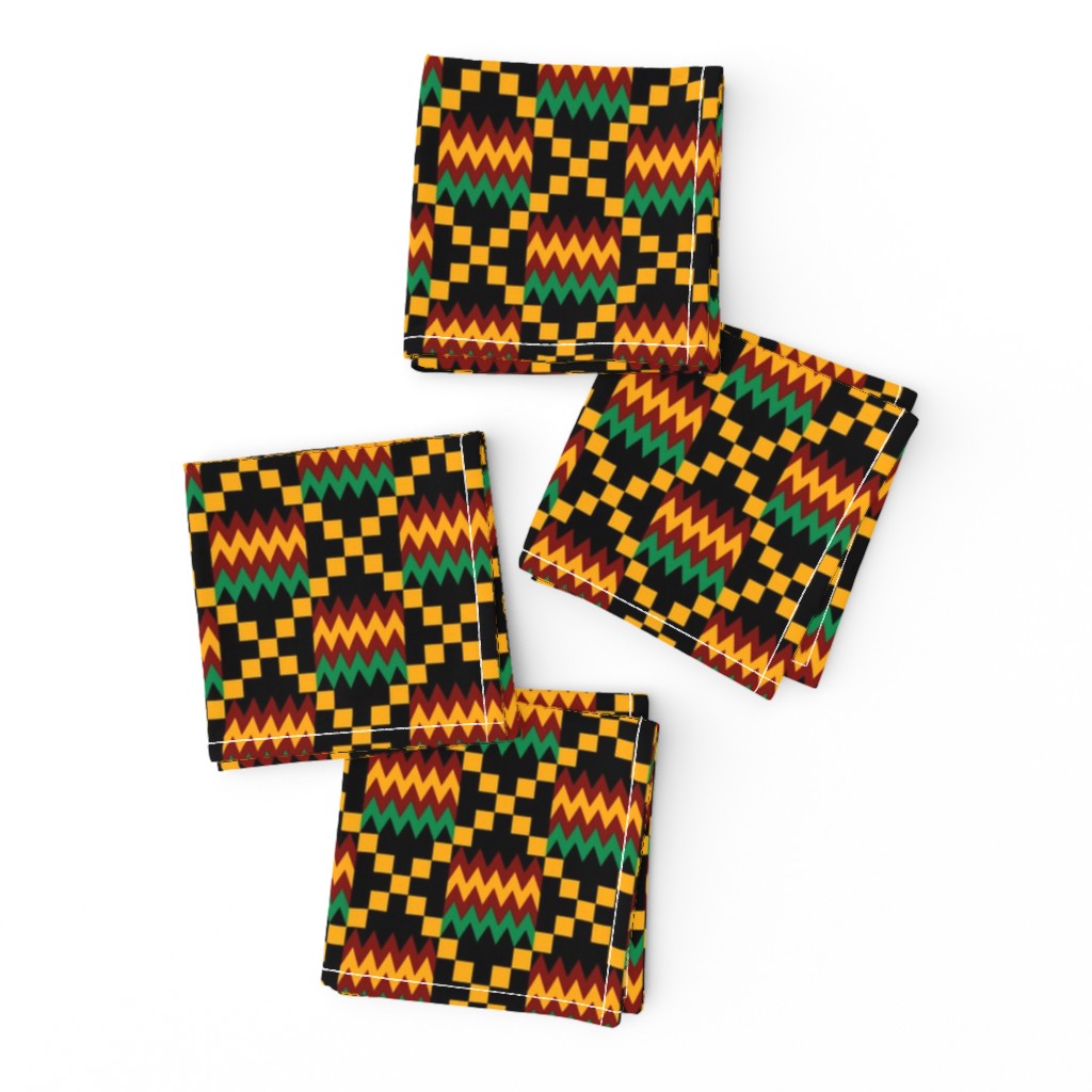 3 Inch Yellow, Green, Red, on Black, Kente Cloth