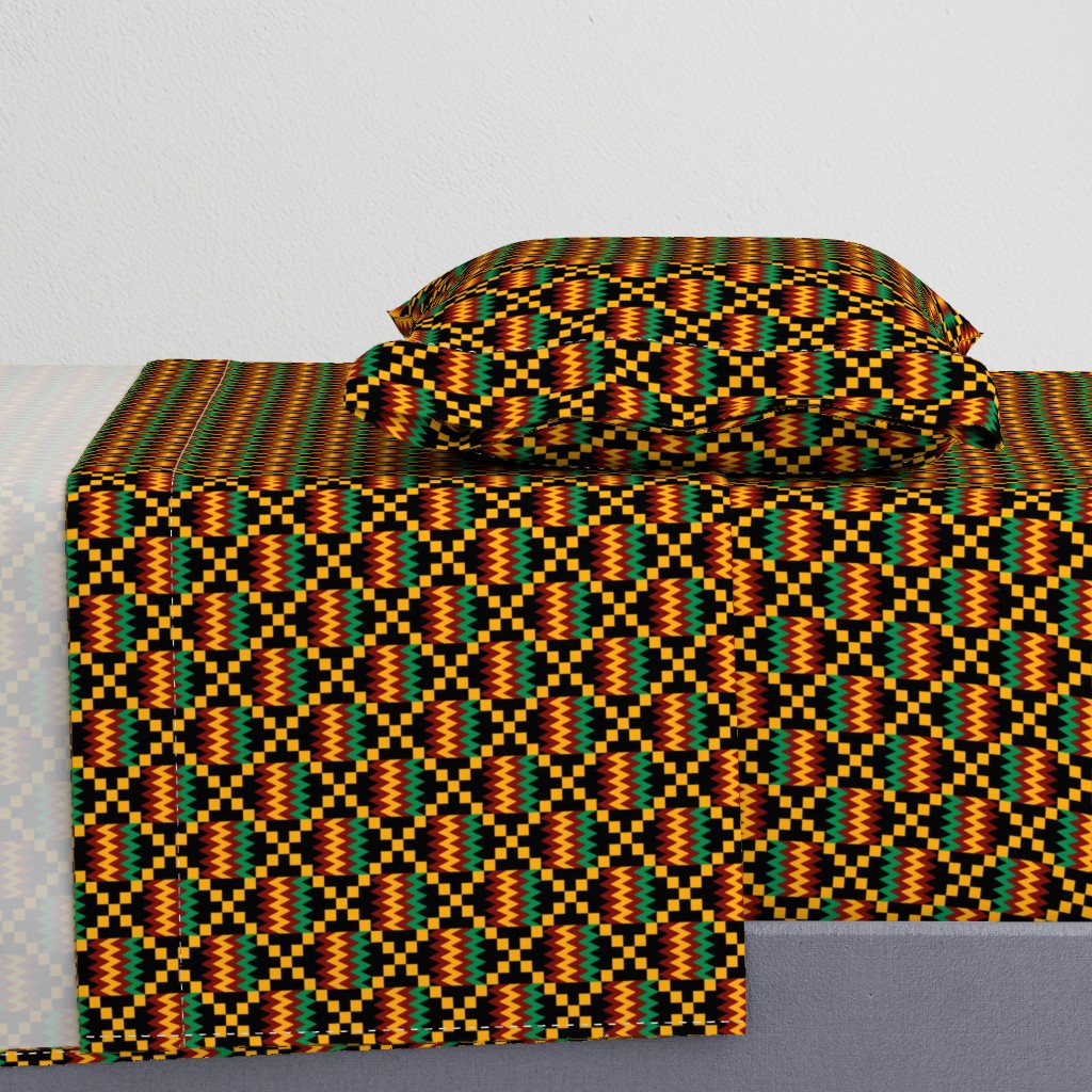 3 Inch Yellow, Green, Red, on Black, Kente Cloth