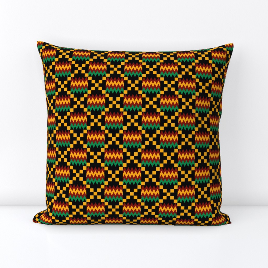 3 Inch Yellow, Green, Red, on Black, Kente Cloth