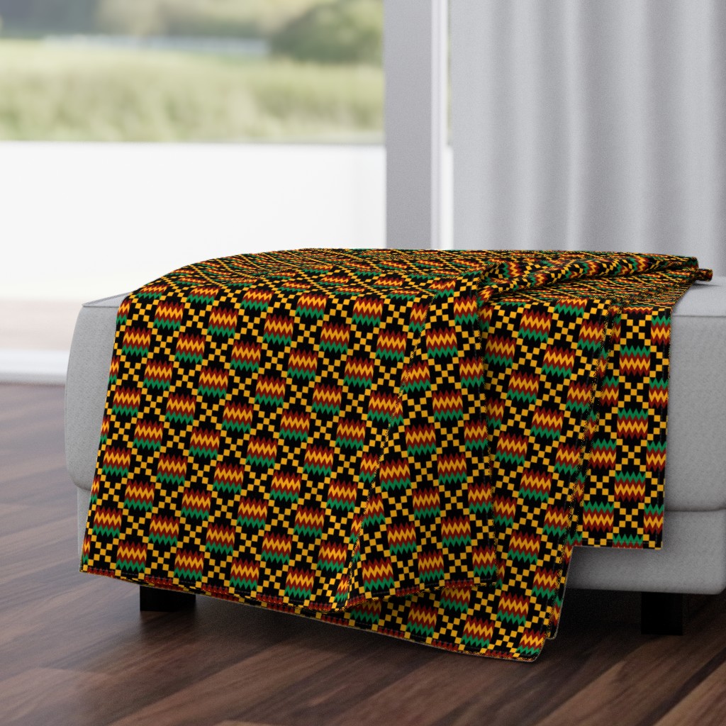 3 Inch Yellow, Green, Red, on Black, Kente Cloth