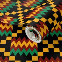 3 Inch Yellow, Green, Red, on Black, Kente Cloth