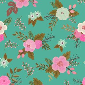 Sweet Bouquets, Pink on Teal